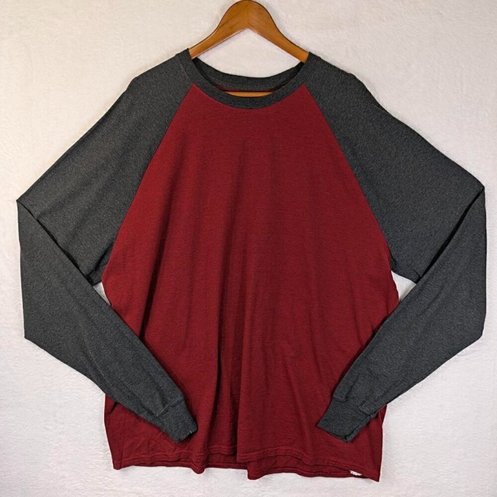 Hanes Mens Raglan Long Sleeve T-Shirt Red &‎ Gray Crew Neck Size 3XL